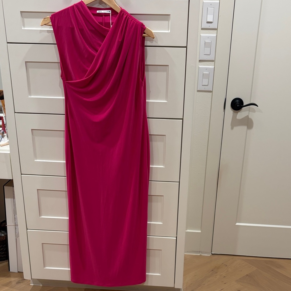 Zara Fuchsia Draped Midi Dress